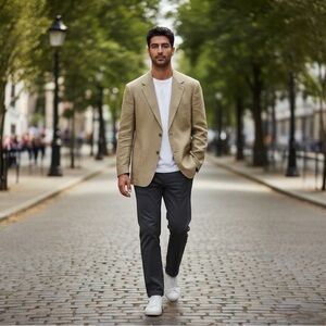 Brooks Brothers 44R Taupe Cotton Twill Blazer Sport Coat 2-Button Made in USA